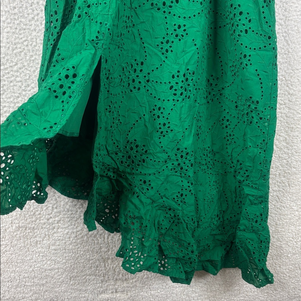 NWOT Guess Womens Green Cotton Eyelet Ruffled Asymmetric Hem Midi Dress Size 4 - Picture 7 of 14